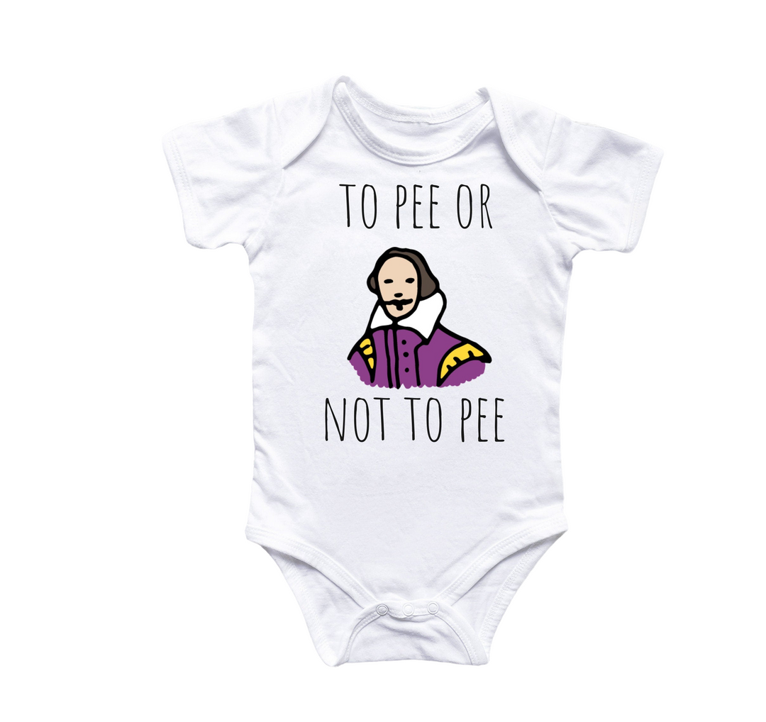 a white baby bodysuit with a picture of a person wearing a priest's