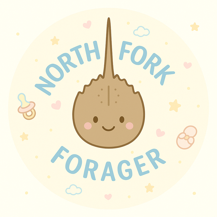 north-fork-forager-logo-baby-onesie-brand-horseshoe-crab-minimalist
