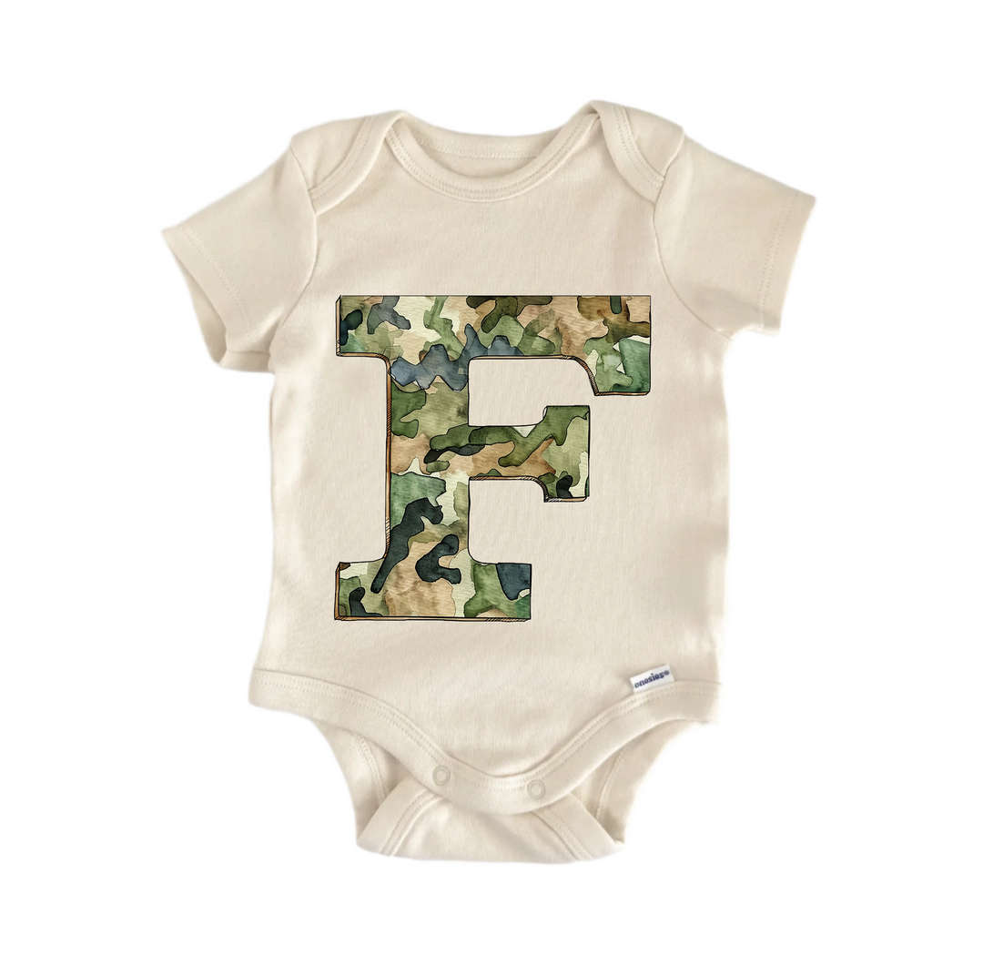 F Letter Name Military - Baby Bodysuit