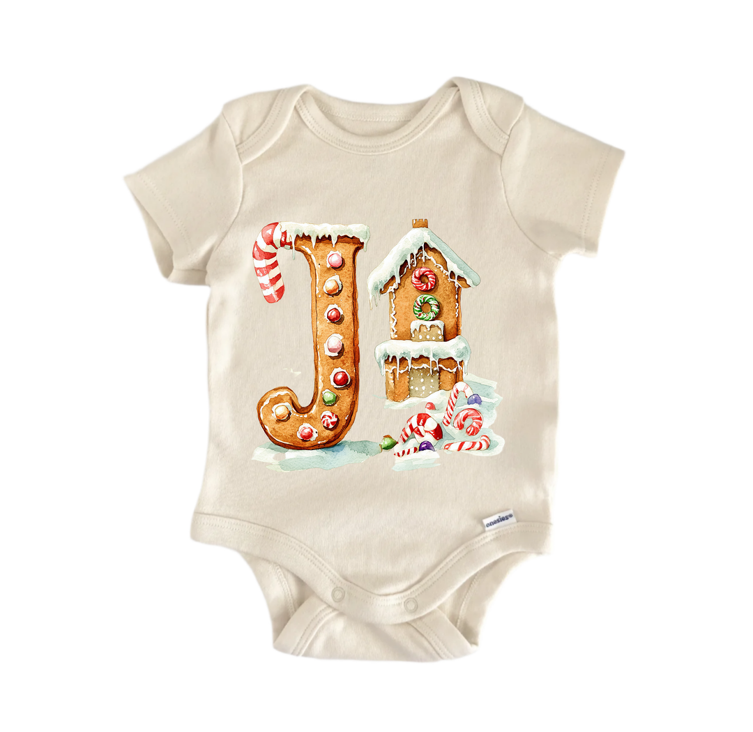 J Letter Name Christmas - Baby Bodysuit