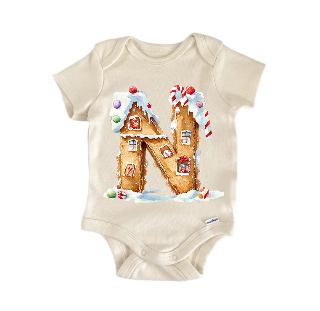 N Letter Name Christmas - Baby Bodysuit