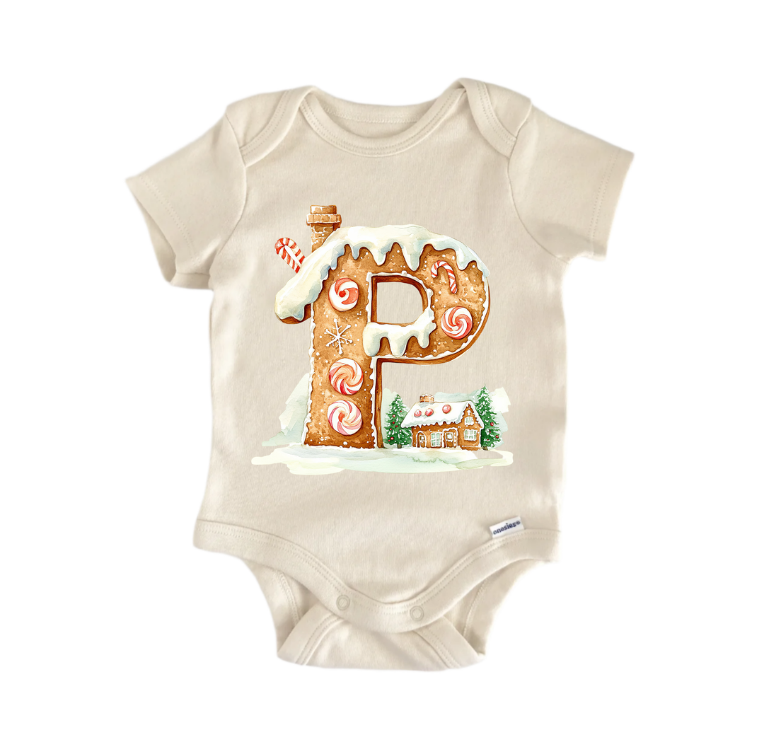 P Letter Name Christmas - Baby Bodysuit