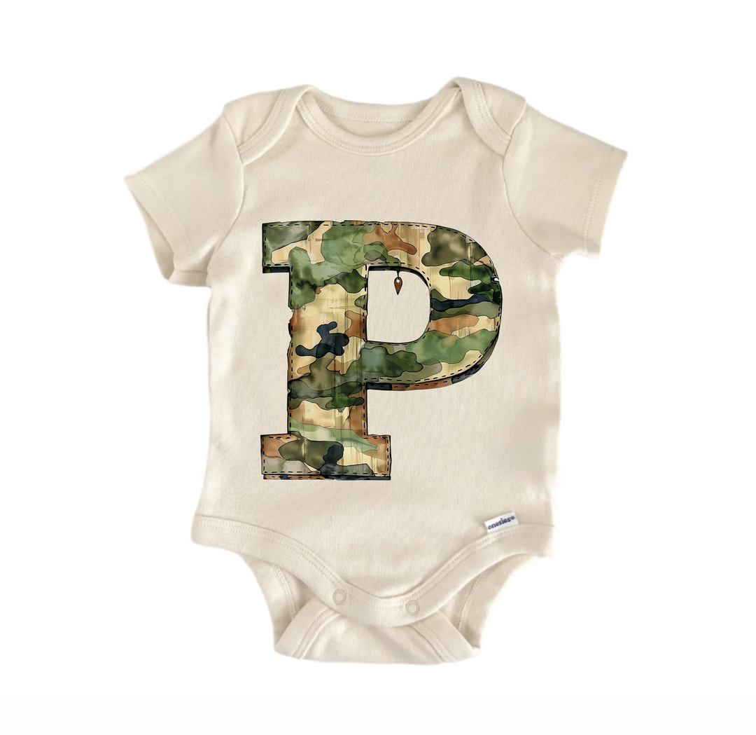 P Letter Name Military - Baby Bodysuit