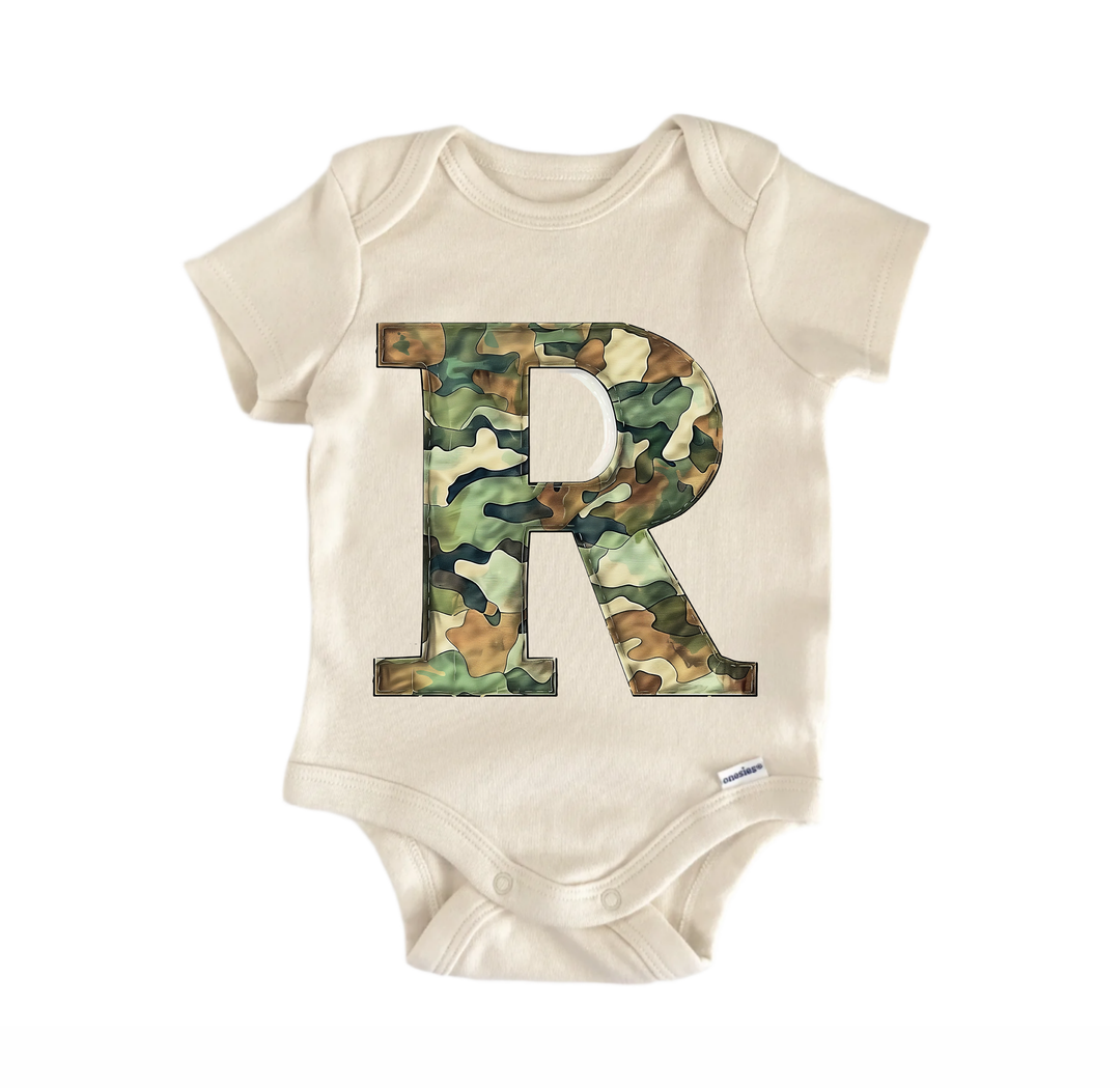 R Letter Name Military - Baby Bodysuit