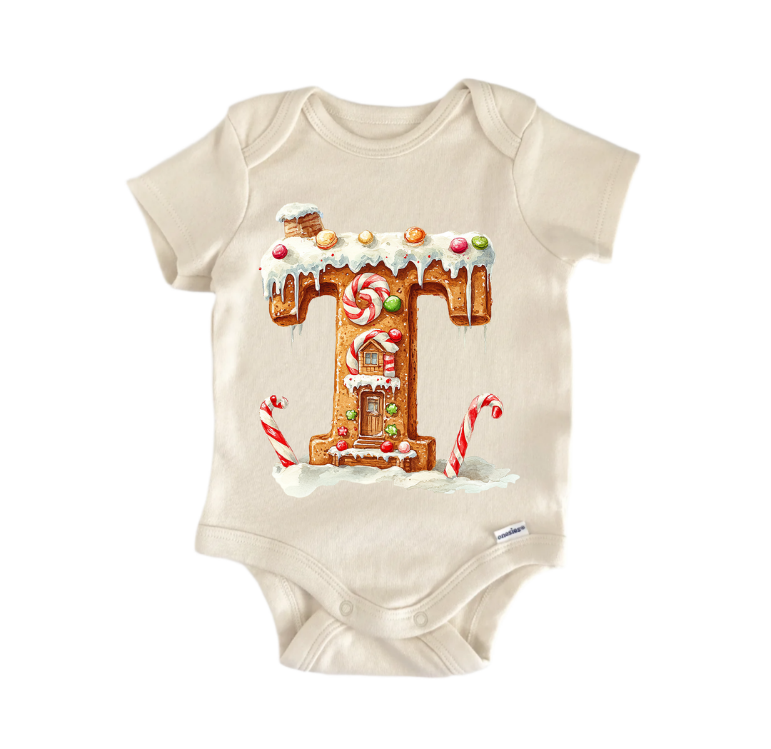 T Letter Name Christmas - Baby Bodysuit