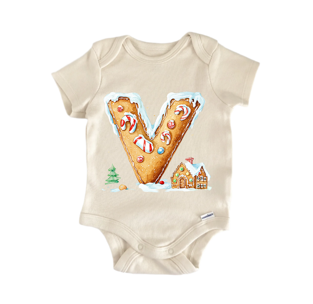 V Letter Name Christmas - Baby Bodysuit
