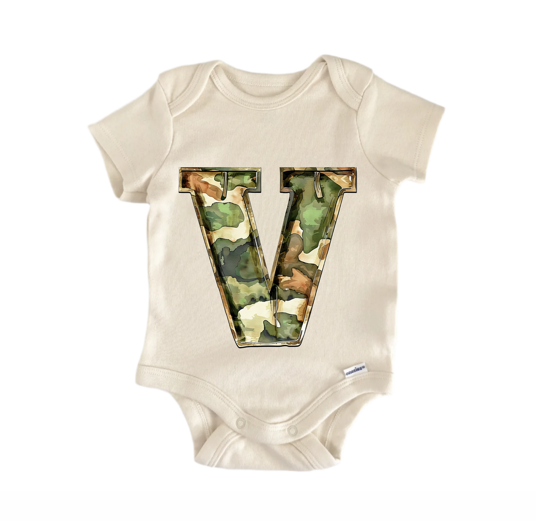 V Letter Name Military - Baby Bodysuit