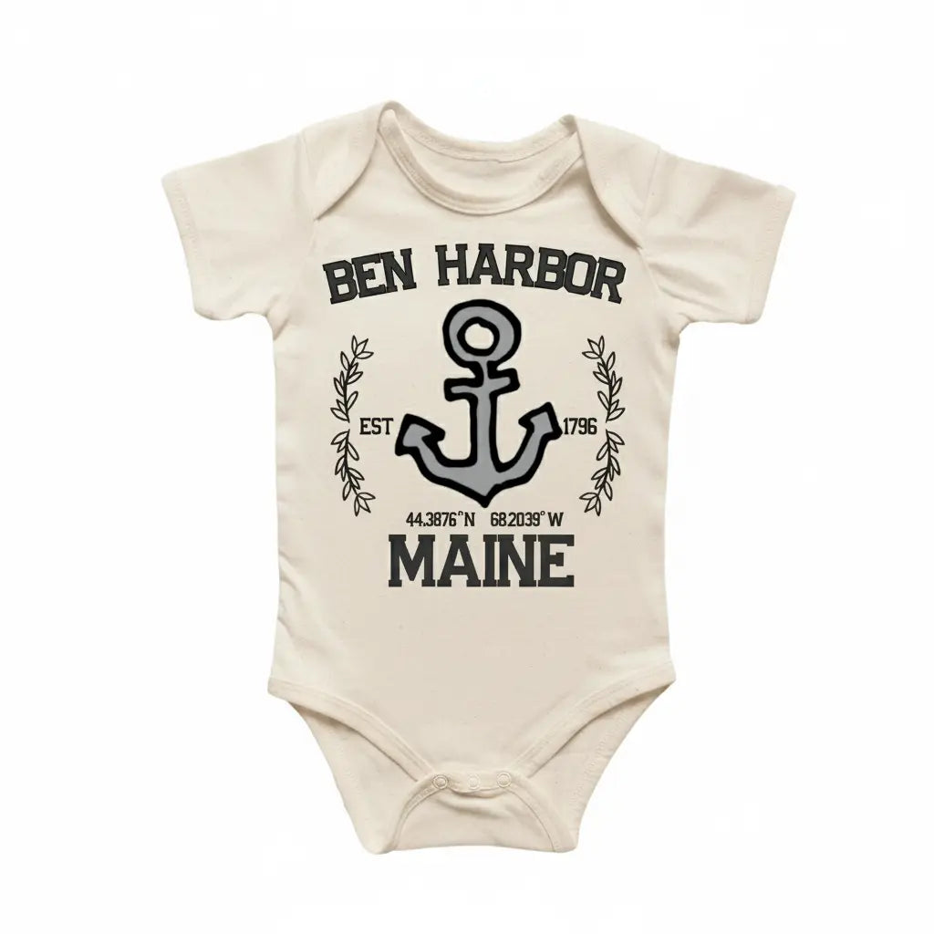 Ben Harbor Maine  - Baby Boy Girl Clothes Infant Bodysuit Funny Cute Newborn  Funny Cute Onesie® | North Fork Forager LLC