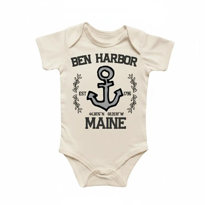 Ben Harbor Maine  - Baby Boy Girl Clothes Infant Bodysuit Funny Cute Newborn  Funny Cute Onesie® | North Fork Forager LLC