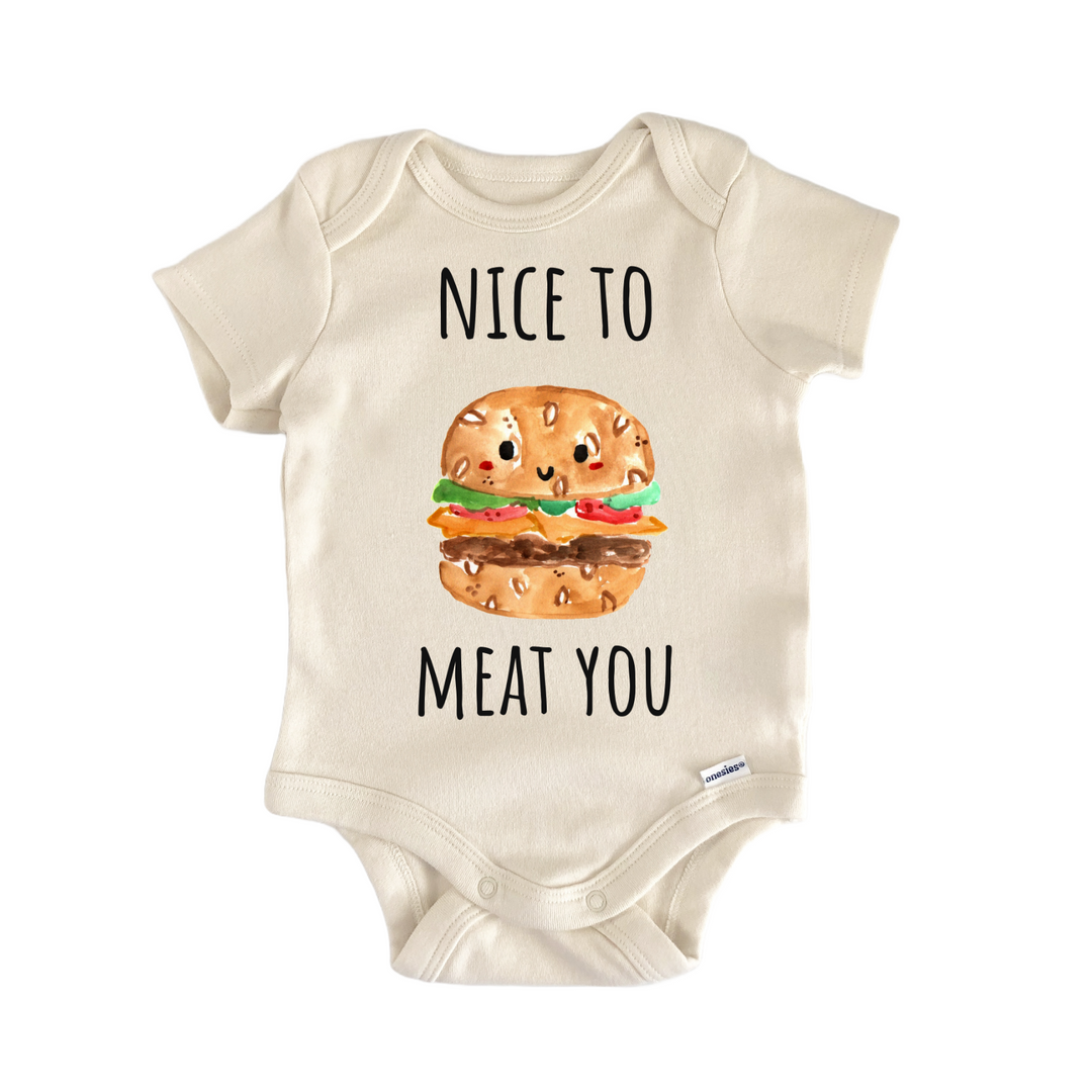 Nice To Meet You Burger Hamburger Baby Gift Baby Onesie®