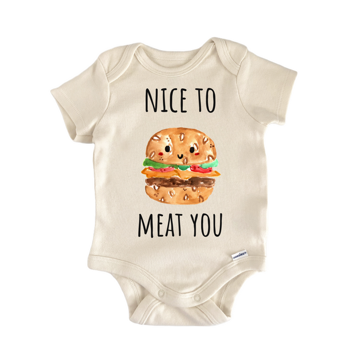 Nice To Meet You Burger Hamburger Baby Gift Baby Onesie®