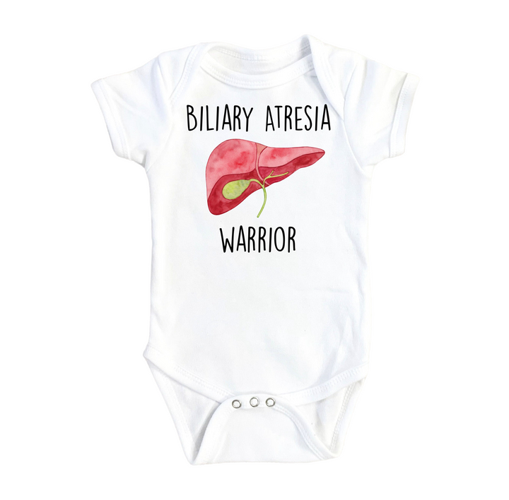 a white bodysuit with a picture of a liver on it
