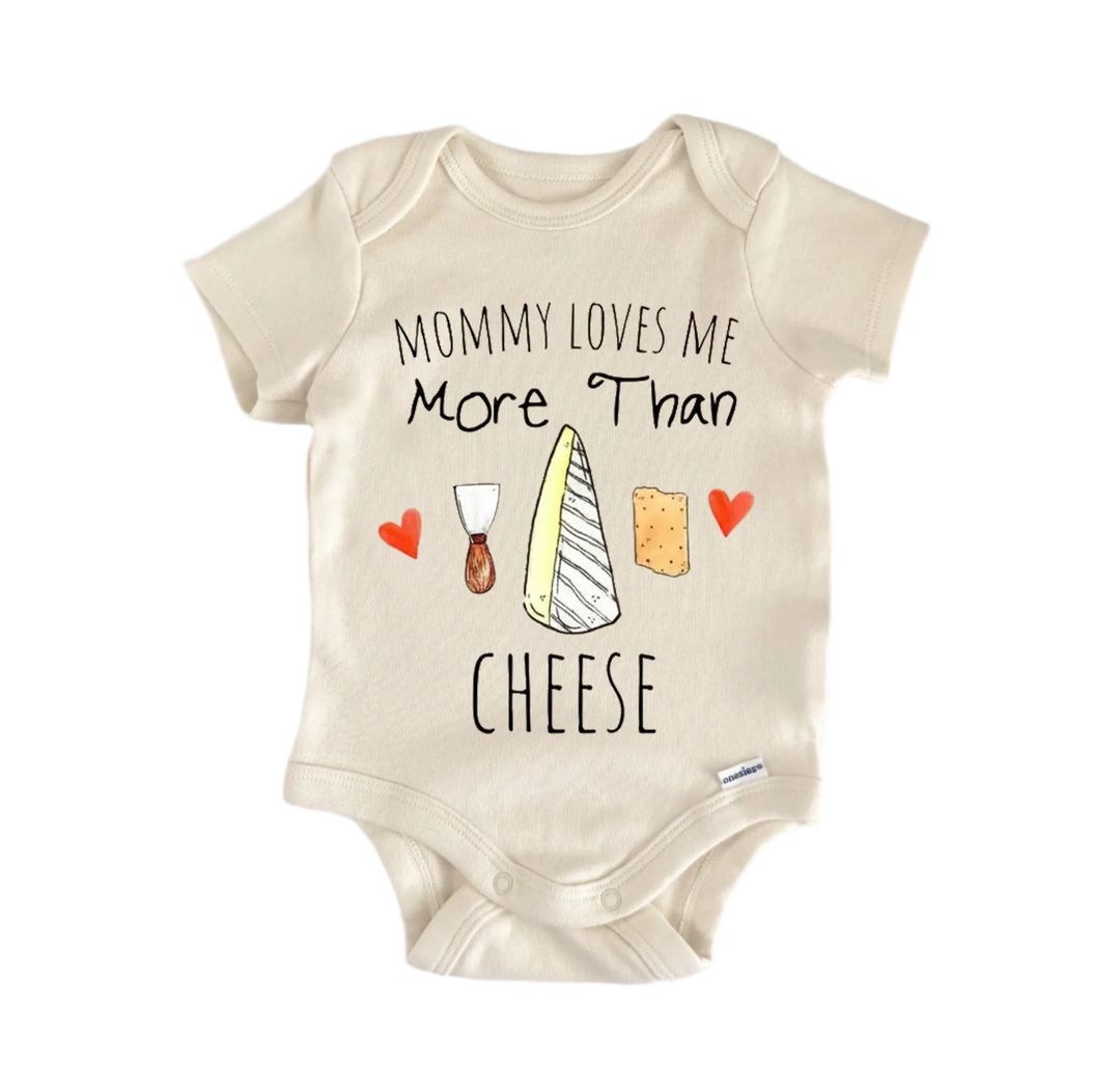 a baby onesie with a humorous text and graphics printed on it.