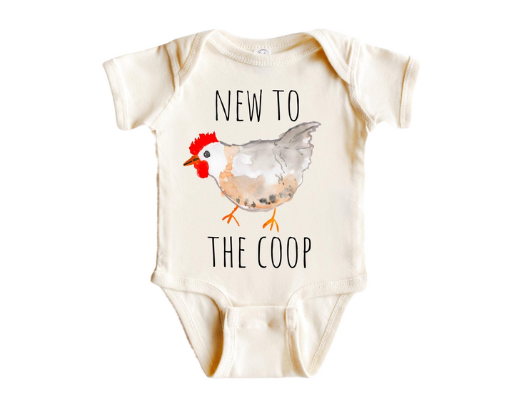 a baby bodysuit with a chicken on it