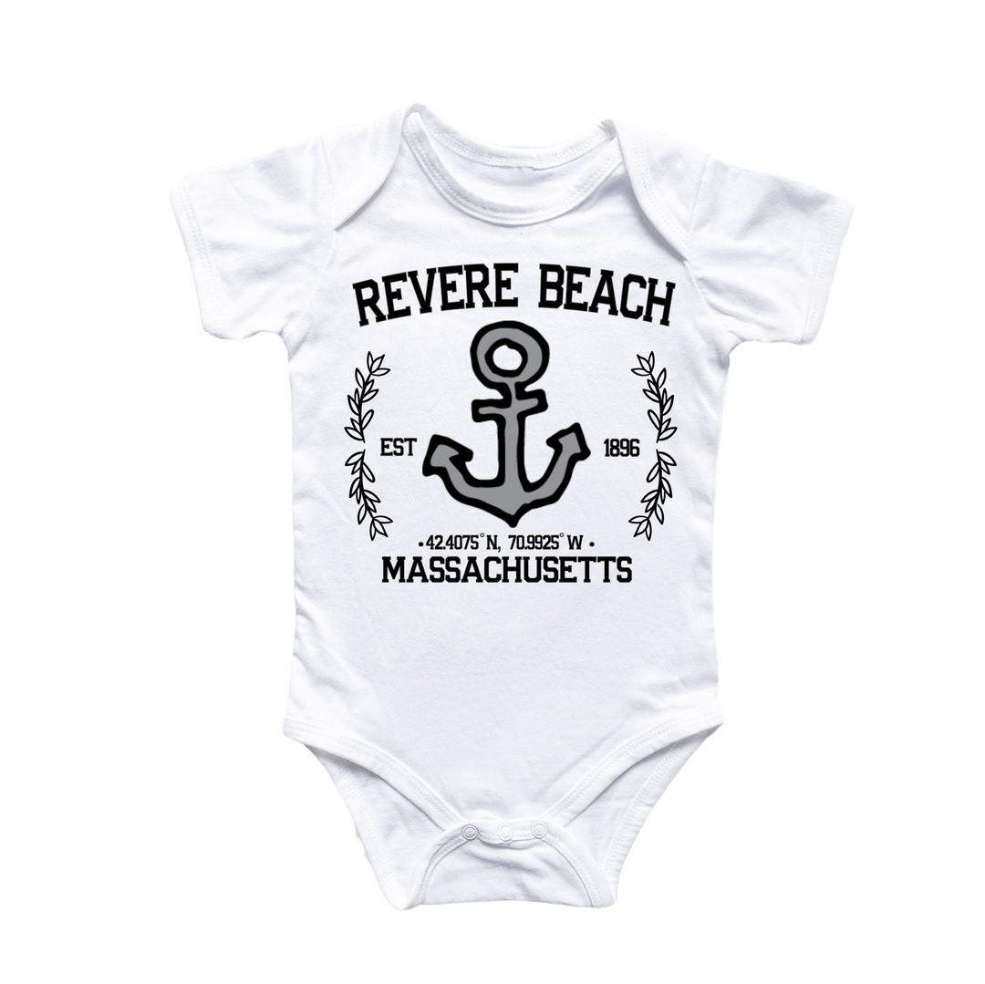 a white bodysuit with a black anchor on it
