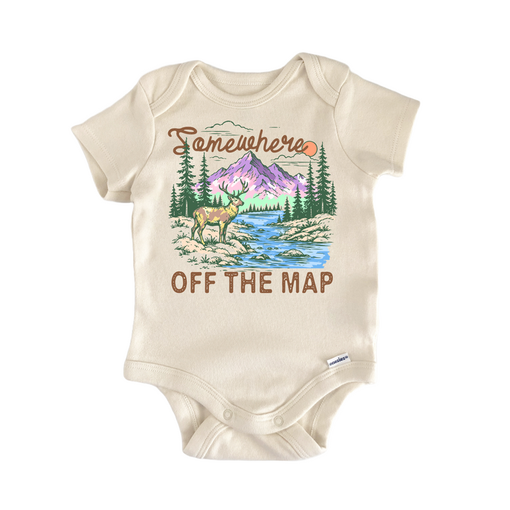 Off The Map Mountains Deer Hiking Baby Gift Baby Onesie®