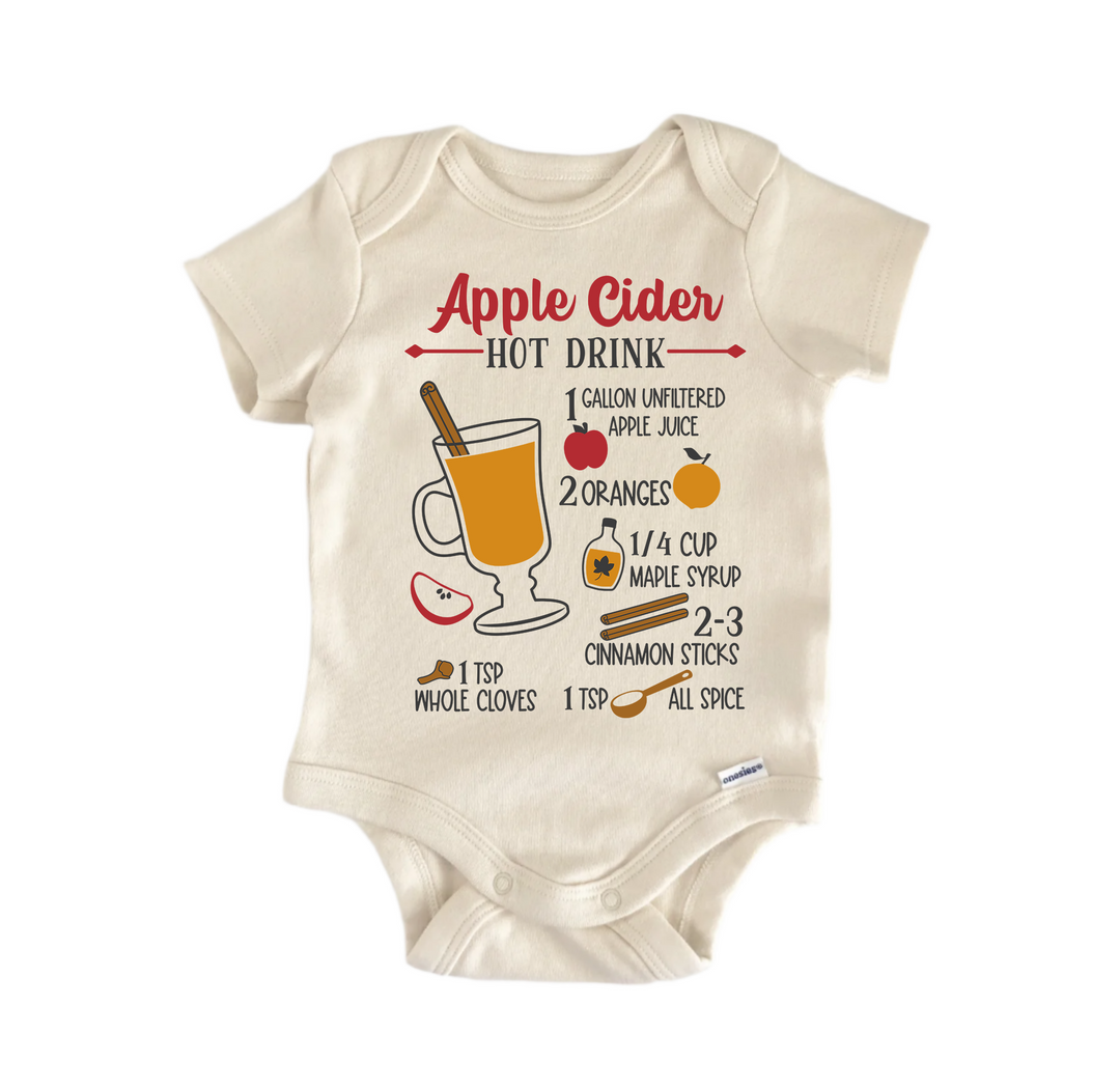 Apple Cider Hot Drink Recipe Fall October- Baby Boy Girl Clothes  Bodysuit Funny Cute  Funny Cute Onesie® | North Fork Forager LLC