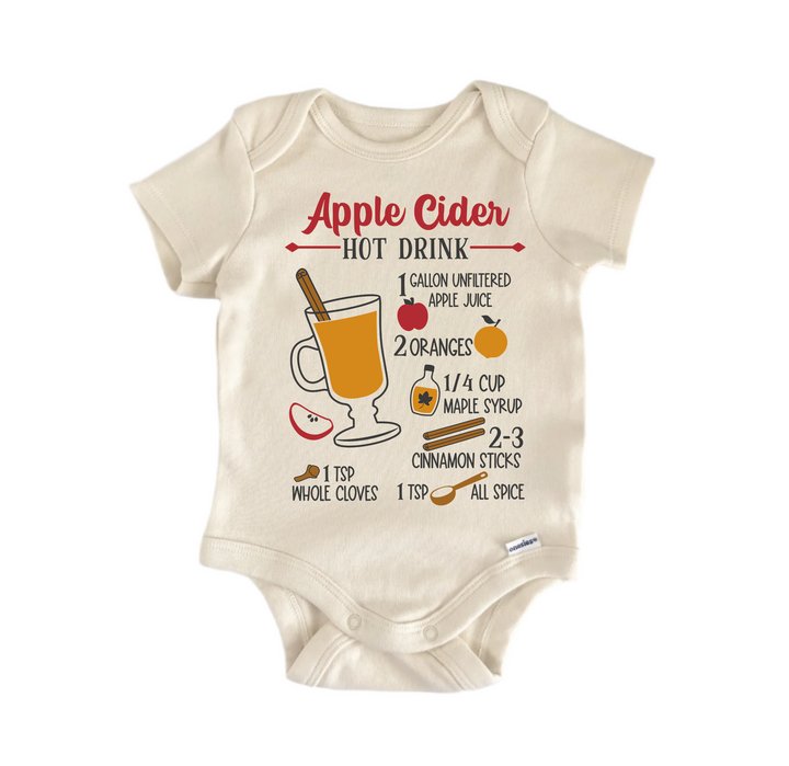Apple Cider Hot Drink Recipe Fall October- Baby Boy Girl Clothes  Bodysuit Funny Cute  Funny Cute Onesie® | North Fork Forager LLC