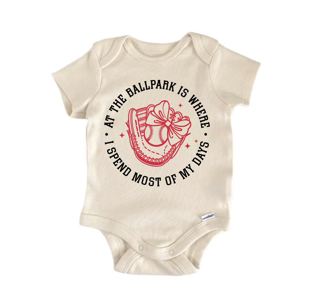 At The Ballpark Baseball -  Baby Boy Girl Clothes  Bodysuit Funny Cute  Funny Cute Onesie® | North Fork Forager LLC