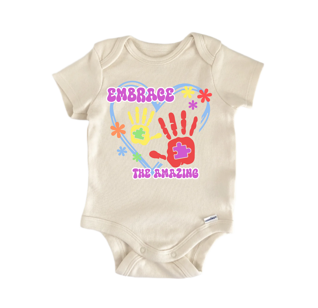 Autism Awareness Embrace The Amazing -  Baby Boy Girl Clothes  Bodysuit Funny Cute  Funny Cute Onesie® | North Fork Forager LLC