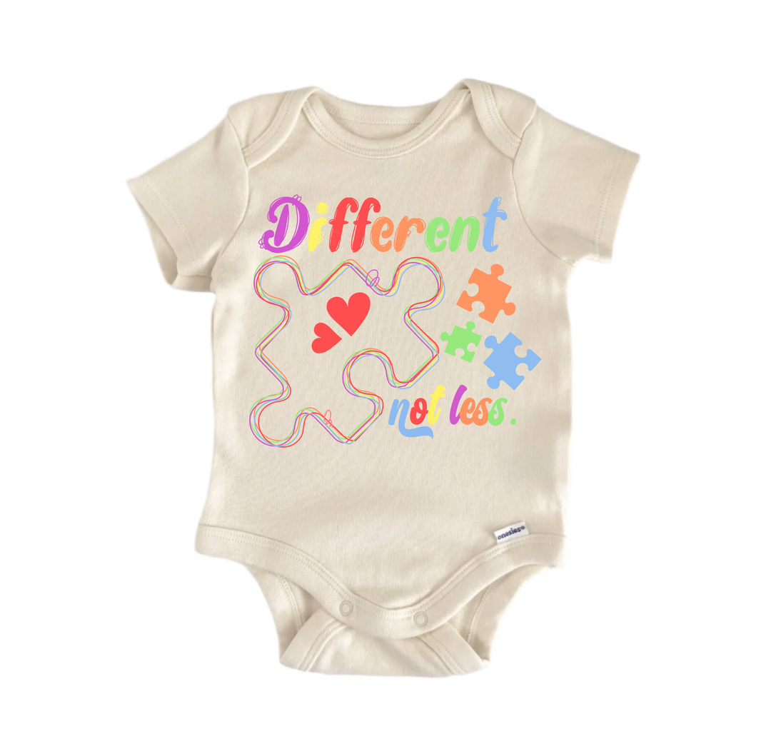 Autism Awareness Different Not Less -  Baby Boy Girl Clothes  Bodysuit Funny Cute  Funny Cute Onesie® | North Fork Forager LLC