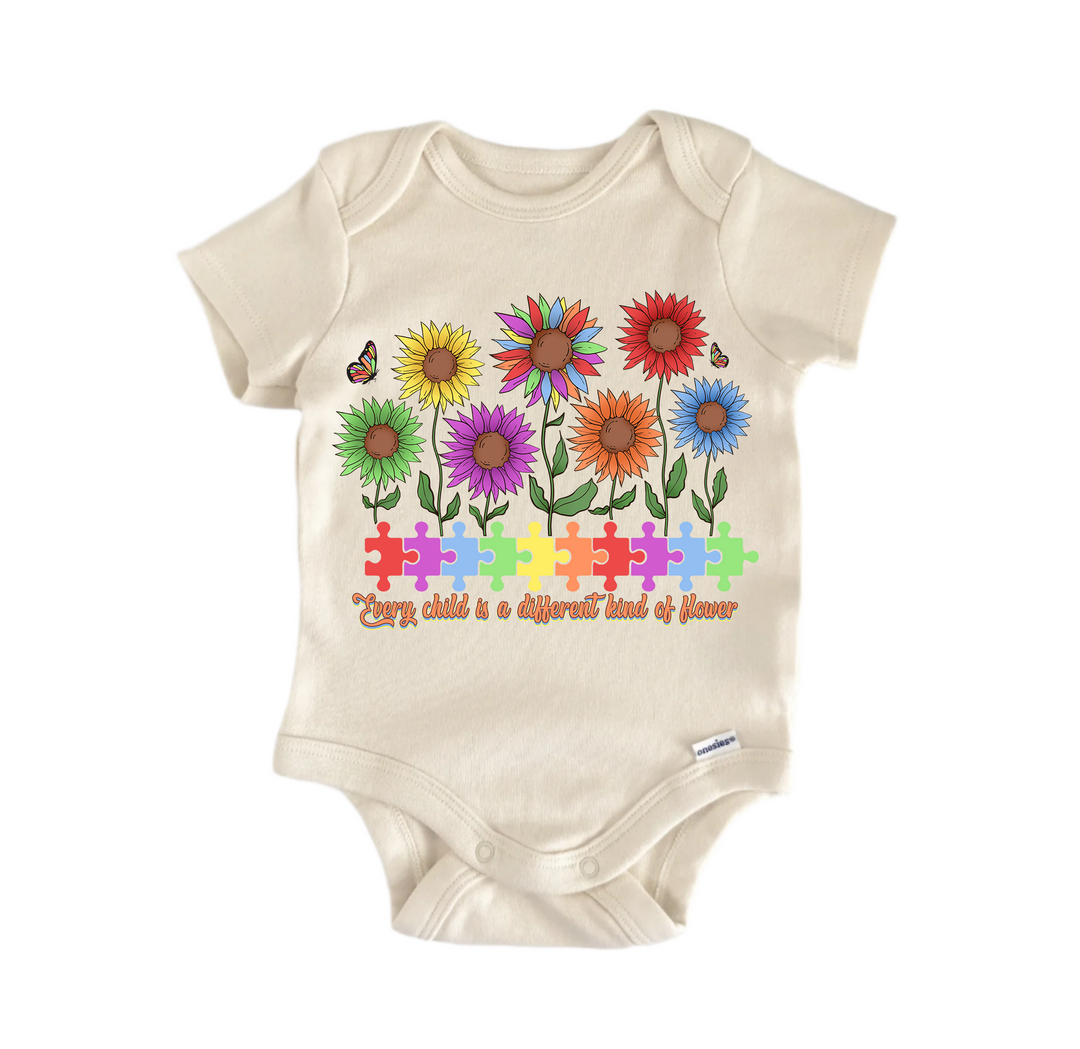 Autism Awareness Different Flower -  Baby Boy Girl Clothes  Bodysuit Funny Cute  Funny Cute Onesie® | North Fork Forager LLC