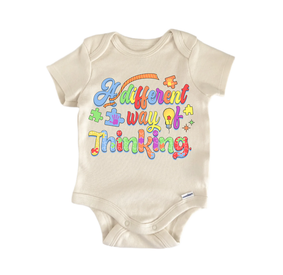 Autism Awareness A Different Way Of Thinking -  Baby Boy Girl Clothes  Bodysuit Funny Cute  Funny Cute Onesie® | North Fork Forager LLC