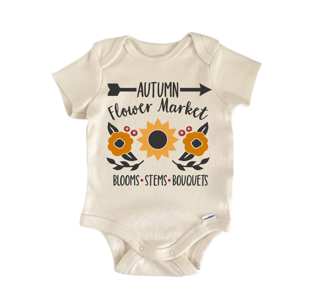Autumn Flower Market Fall October- Baby Boy Girl Clothes  Bodysuit Funny Cute  Funny Cute Onesie® | North Fork Forager LLC