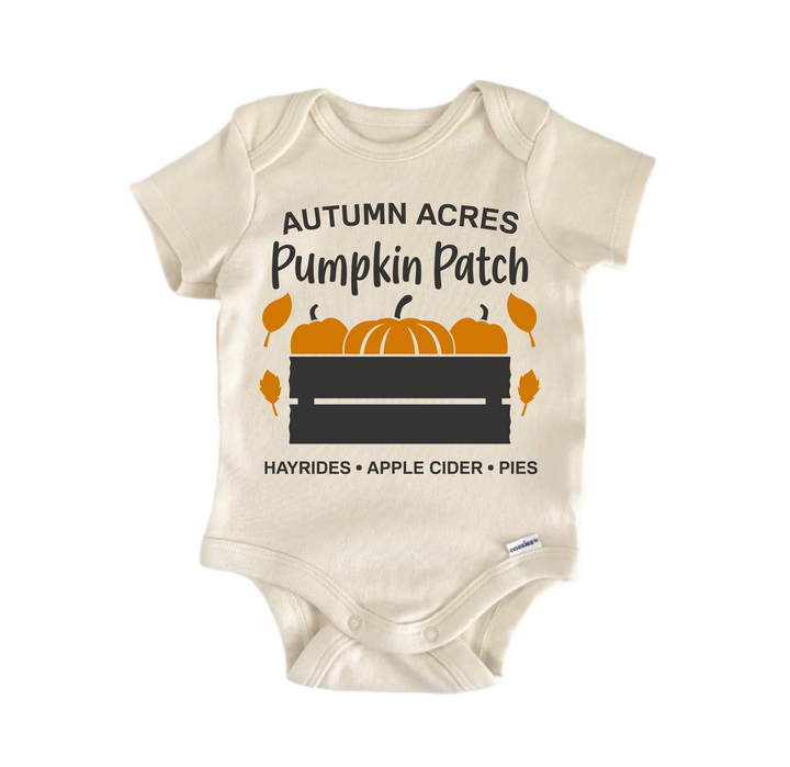 Autumn Acres Pumpkin Patch Fall October- Baby Boy Girl Clothes  Bodysuit Funny Cute  Funny Cute Onesie® | North Fork Forager LLC