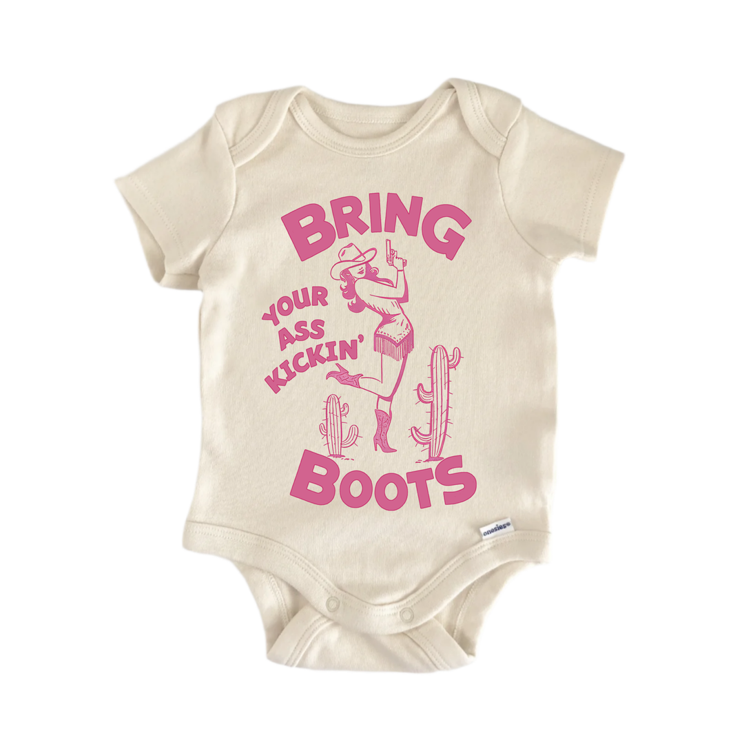 Bring Boots Cowgirl - Baby Bodysuit  Funny Cute Onesie® | North Fork Forager LLC