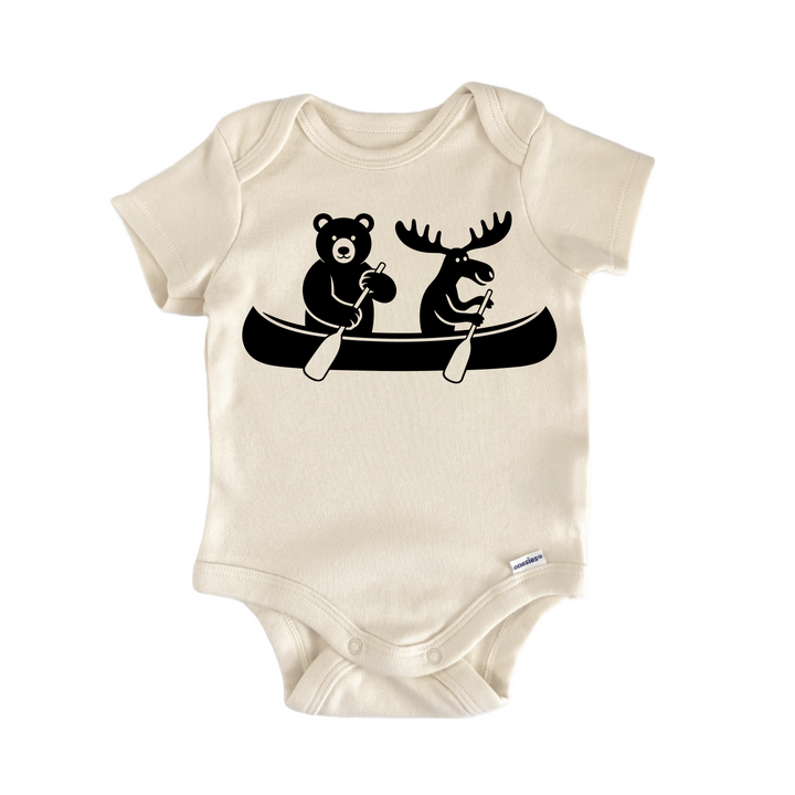 Canoe Bear Moose Animal Forest Lake - Baby Bodysuit  Funny Cute Onesie® | North Fork Forager LLC