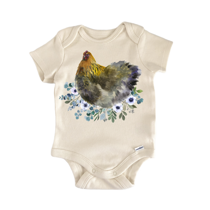 Chicken Floral Farm Blue - Baby Bodysuit  Funny Cute Onesie® | North Fork Forager LLC