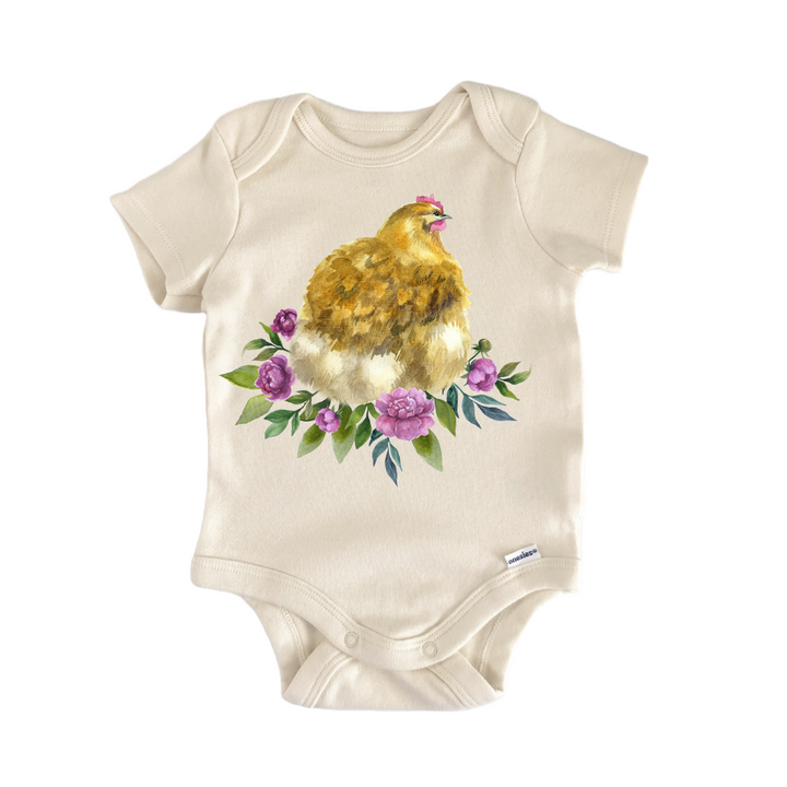 Chicken Hen Purple Floral Farm - Baby Bodysuit  Funny Cute Onesie® | North Fork Forager LLC