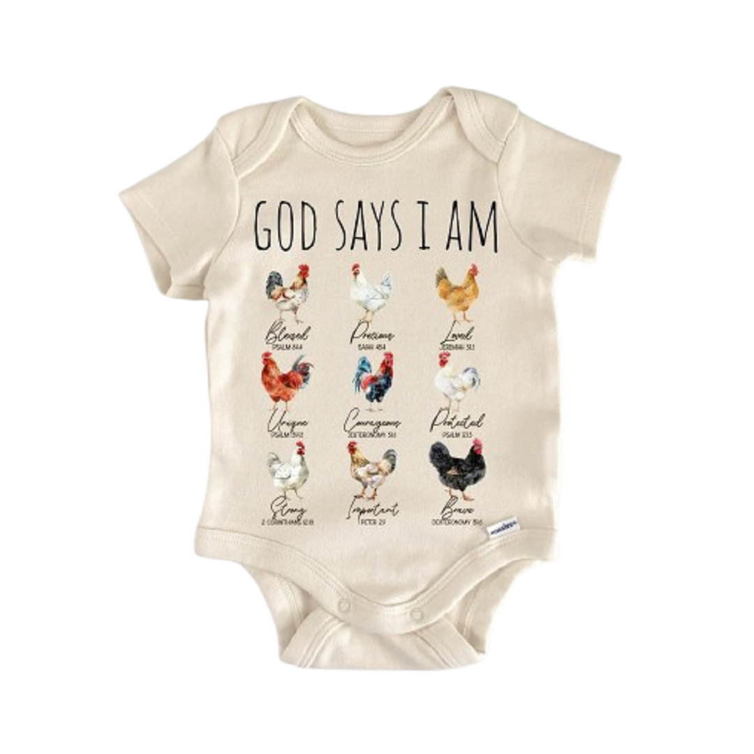 Chicken Religious God - Baby Boy Girl Clothes Infant Onesie® Funny Cute Newborn GS1  Funny Cute Onesie® | North Fork Forager LLC
