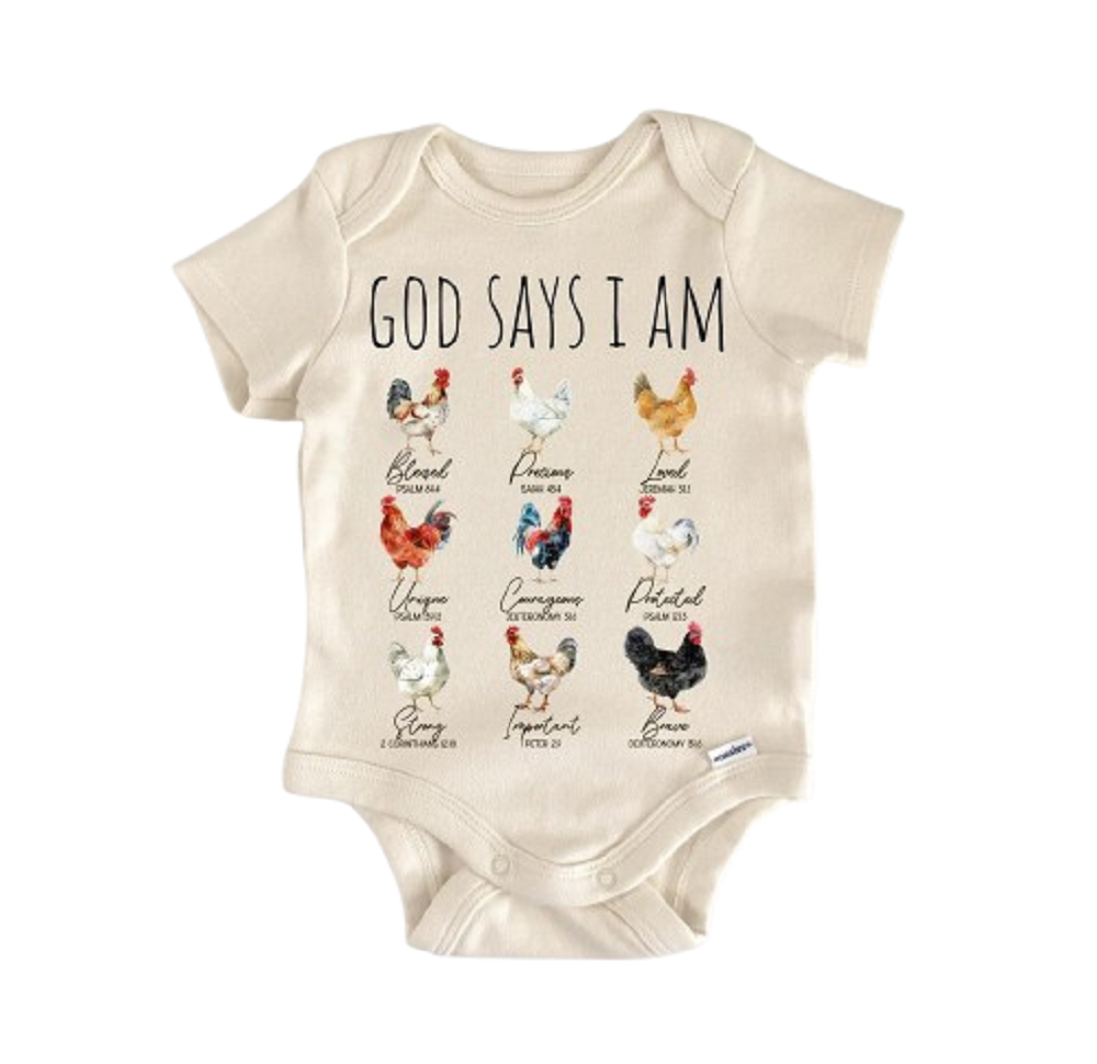 Chicken Religious God - Baby Boy Girl Clothes Infant Bodysuit Funny Cute Newborn  Funny Cute Onesie® | North Fork Forager LLC