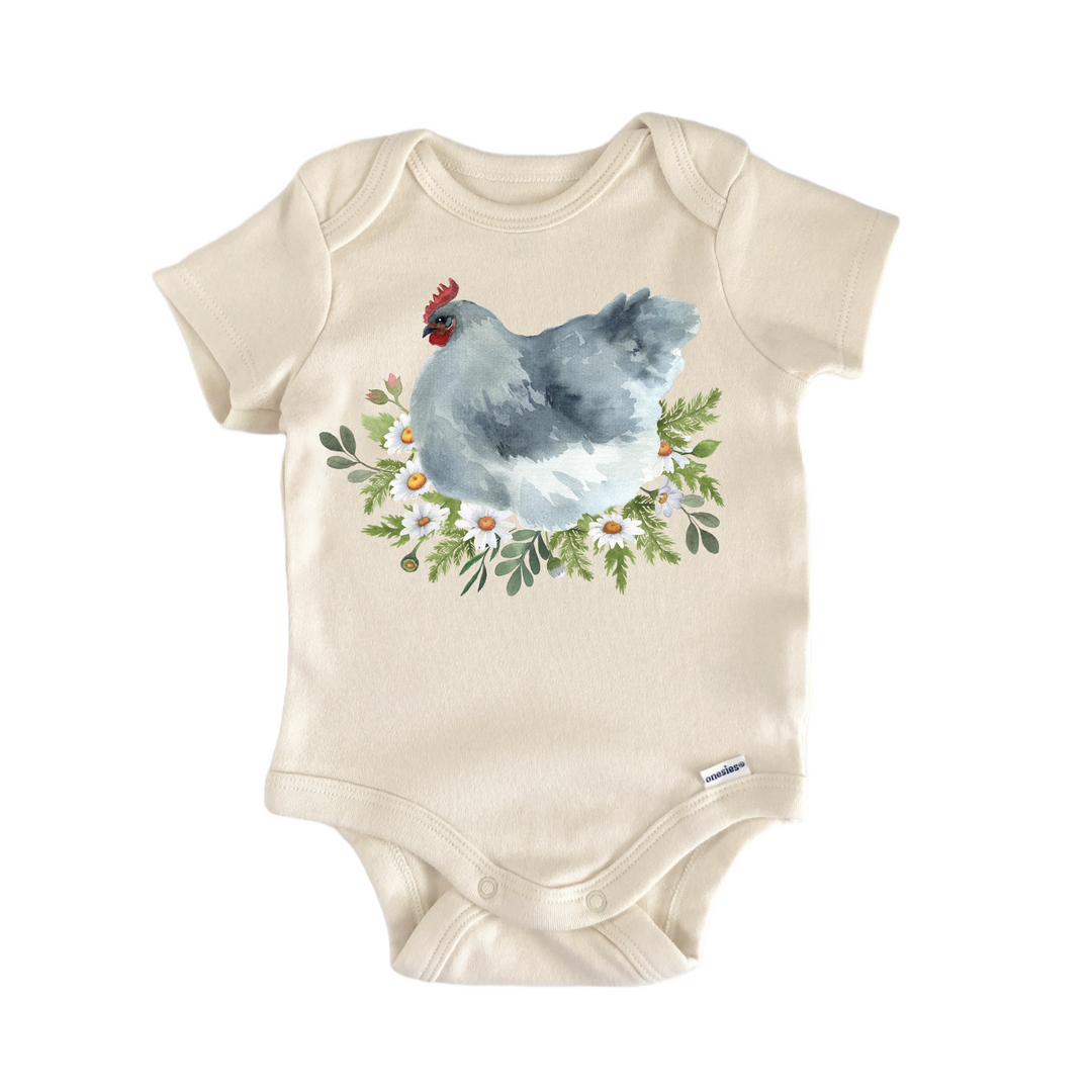Chicken White Daisy Hen Farm - Baby Bodysuit  Funny Cute Onesie® | North Fork Forager LLC