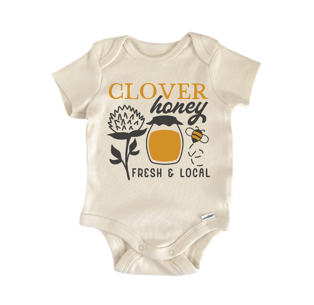 Clover Honey Fresh & Local Bee - Baby Boy Girl Clothes Infant Bodysuit Funny Cute  Funny Cute Onesie® | North Fork Forager LLC