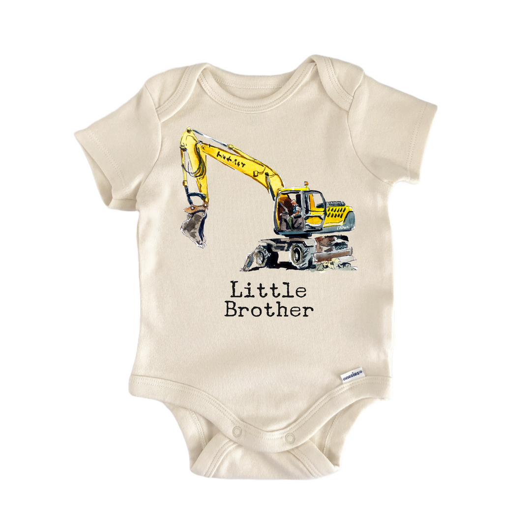 Little Brother Construction Excavator Digger - Baby Bodysuit  Funny Cute Onesie® | North Fork Forager LLC