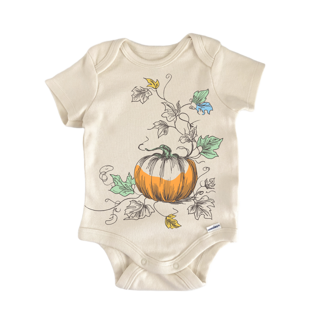 Cottagecore Fall Pumpkin Floral - Baby Bodysuit  Funny Cute Onesie® | North Fork Forager LLC