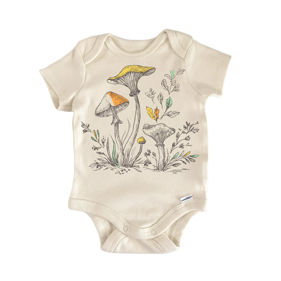 Cottagecore Mushroom Fungi Leaf - Baby Bodysuit  Funny Cute Onesie® | North Fork Forager LLC