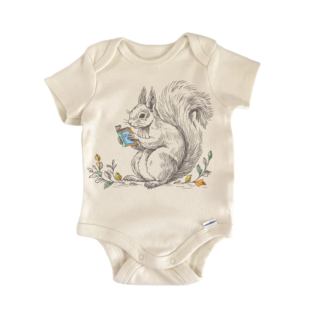 Cottagecore Squirrel Book Reader - Baby Bodysuit  Funny Cute Onesie® | North Fork Forager LLC