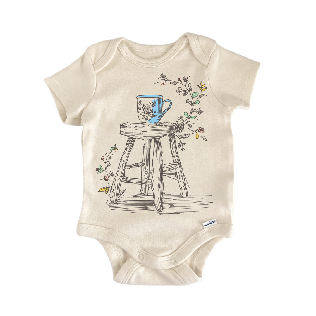 Cottagecore Tea Floral Coffee - Baby Bodysuit  Funny Cute Onesie® | North Fork Forager LLC