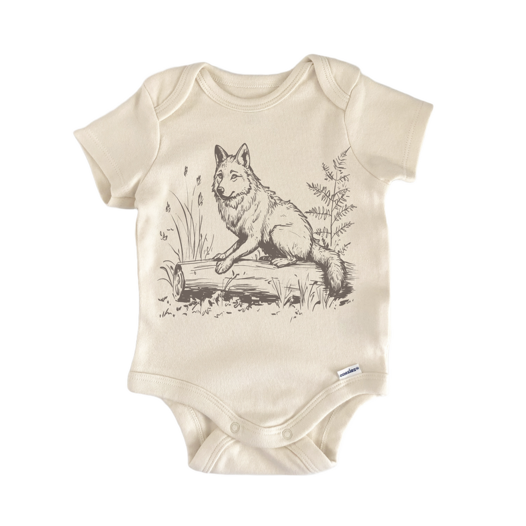 Cottagecore Wolf Boho Retro - Baby Bodysuit  Funny Cute Onesie® | North Fork Forager LLC