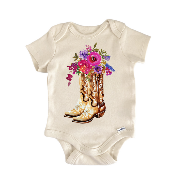 Cowgirl Birthday Boots Floral Western Country - Baby Bodysuit  Funny Cute Onesie® | North Fork Forager LLC
