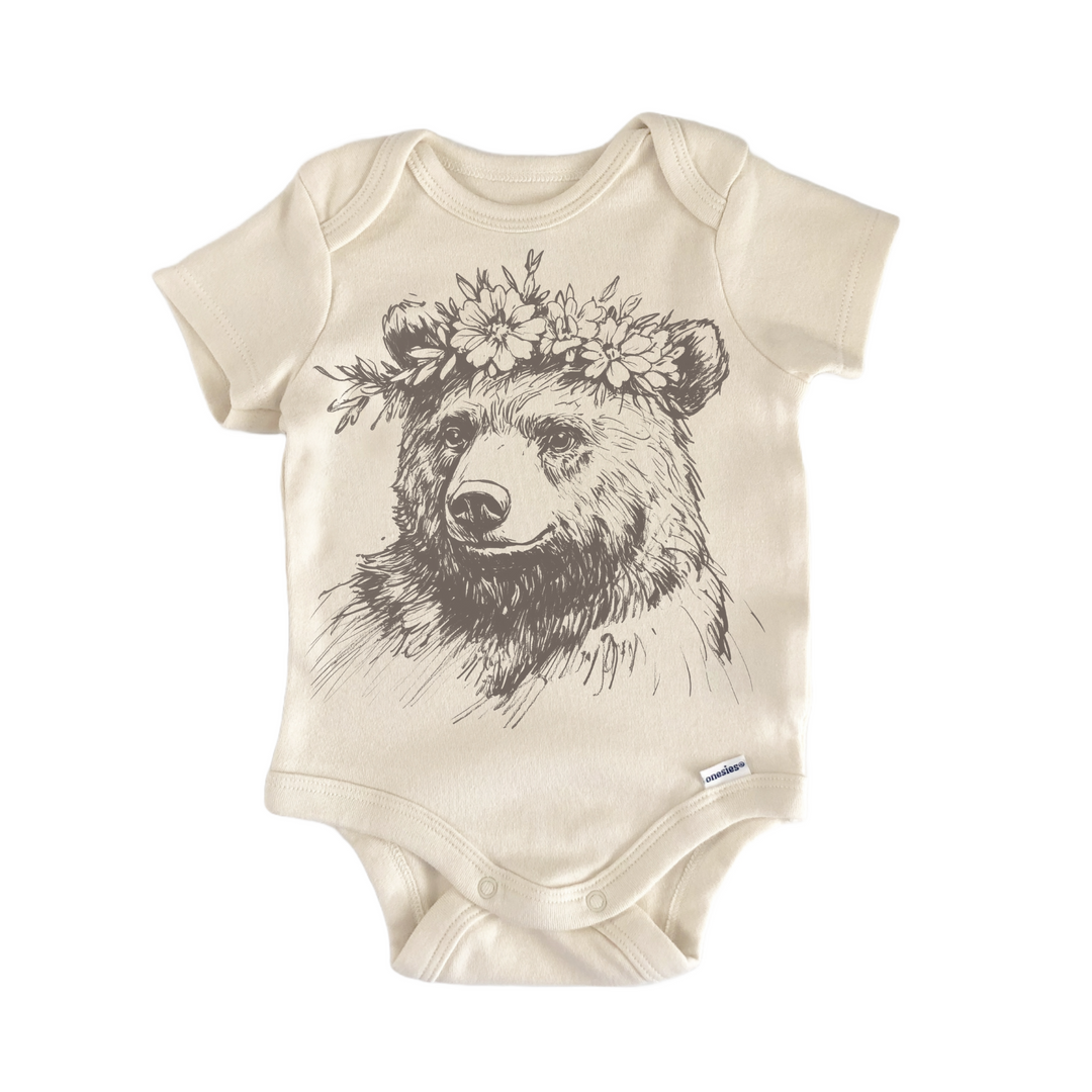 Cttagecore Bear Wreath Floral - Baby Bodysuit  Funny Cute Onesie® | North Fork Forager LLC