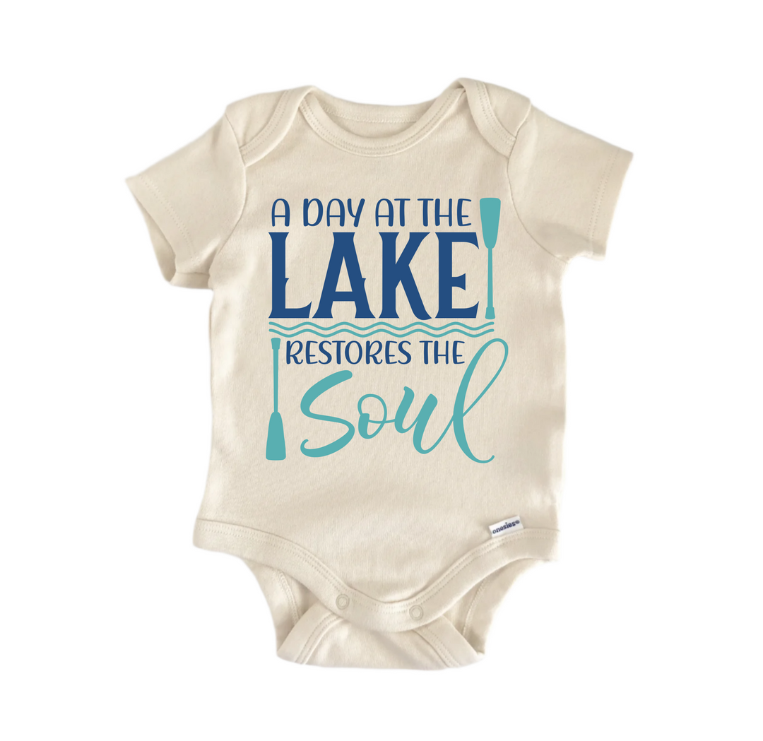 A Day At The Lake Restores The Soul - Baby Boy Girl Clothes Infant Bodysuit Funny Cute  Funny Cute Onesie® | North Fork Forager LLC