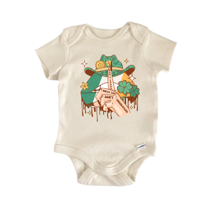 Don't Judge Irish St. Patrick's Day -  Baby Boy Girl Clothes Bodysuit Funny Cute  Funny Cute Onesie® | North Fork Forager LLC