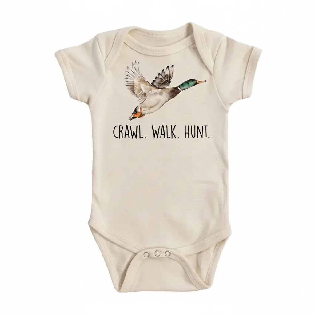 Duck Hunting Crawl - Baby Boy Girl Clothes Infant Bodysuit Funny Cute Newborn  Funny Cute Onesie® | North Fork Forager LLC