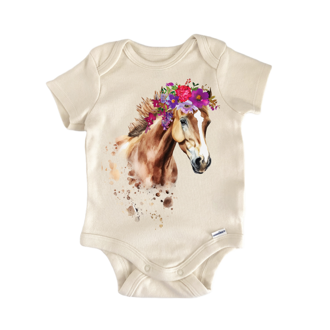 Equestrian Cowgirl Floral Horse Country - Baby Bodysuit  Funny Cute Onesie® | North Fork Forager LLC
