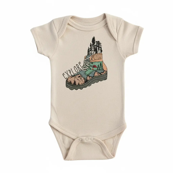 Explore Hiking Boot - Baby Boy Girl Clothes Infant Bodysuit Funny Cute Newborn  Funny Cute Onesie® | North Fork Forager LLC